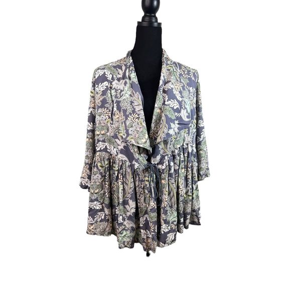 Jaase Anthropologie Women’s Wrap Peplum Floral Boho Cardigan Size M - Picture 2 of 13